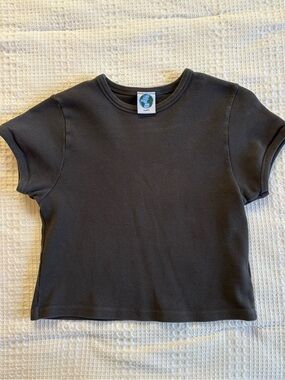 Ribbed Crop Tee - Charcoal Gray
